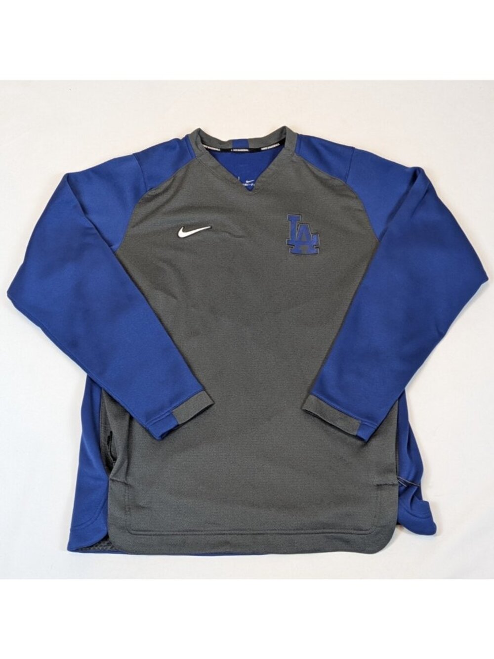 Nike Mens Los Angeles LA Dodgers Grey Fleece Pullover Dri-Fit Long Sleeve Large